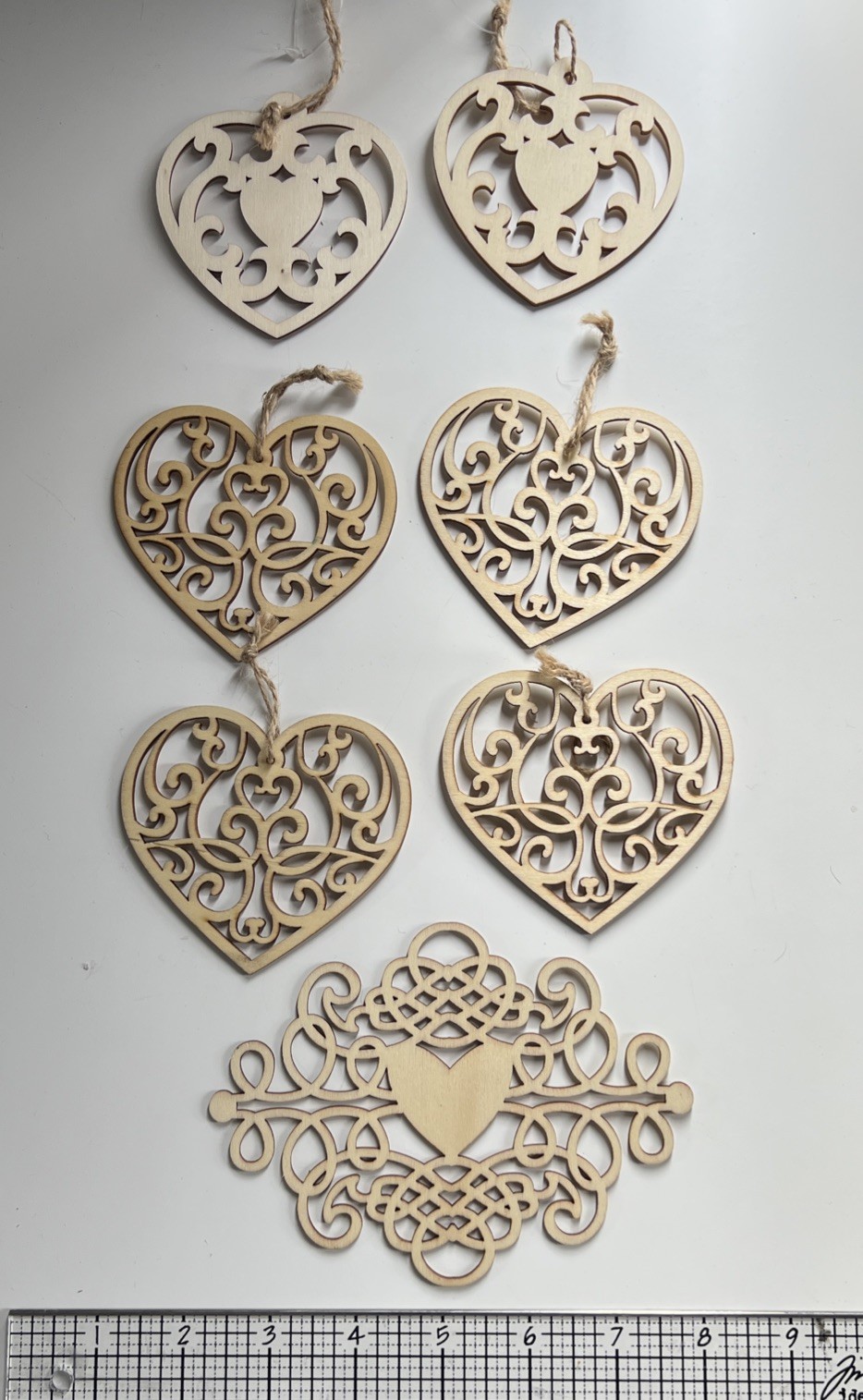 Lot 7 Laser Cut Wood Shapes Hearts Valentines Crafts