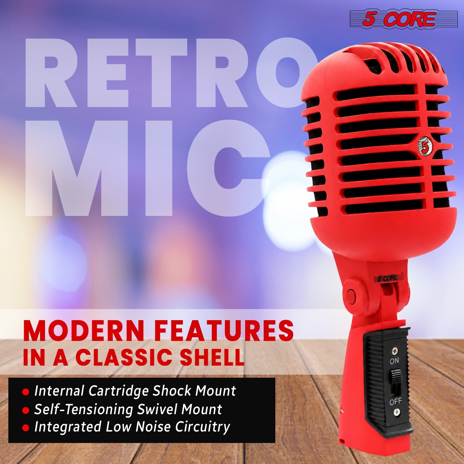 5 Core Retro Dynamic Vocal Iconic Microphone Vintage Classic Unidirectional Mic