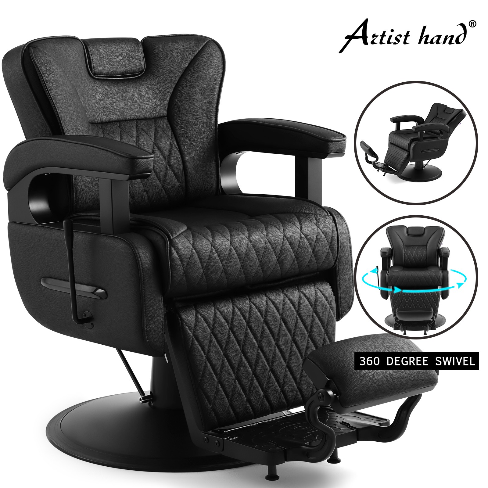 Black Vintage Recline Heavy Duty Wide Barber Chair All Purpose Salon Beauty Spa