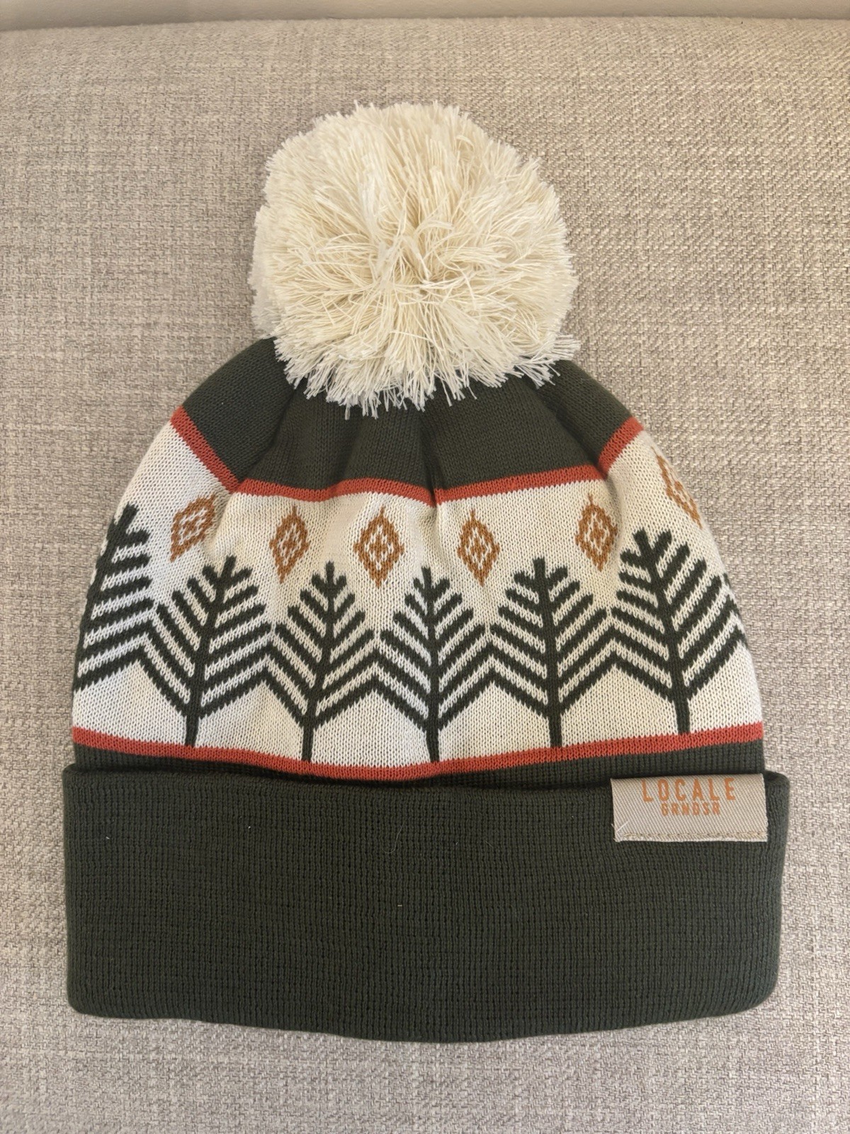 Locale GRNDSR Adult Unisex Recycled Beanie With Pom Rustic Trees/Olive Green NWT