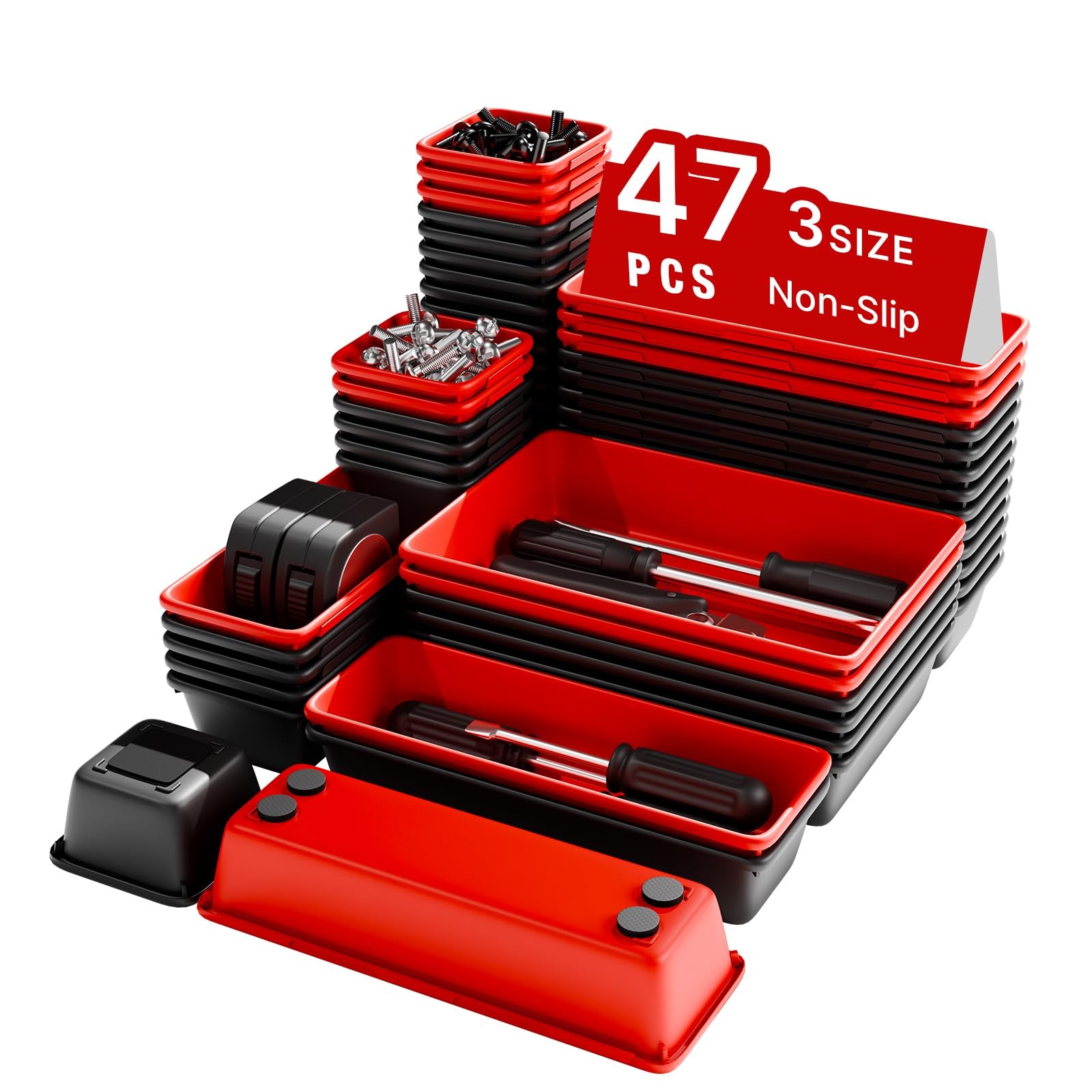 Vexercisehoop Toolbox Organizer Trays, Tool Chest Drawer Red & Black 47PCS