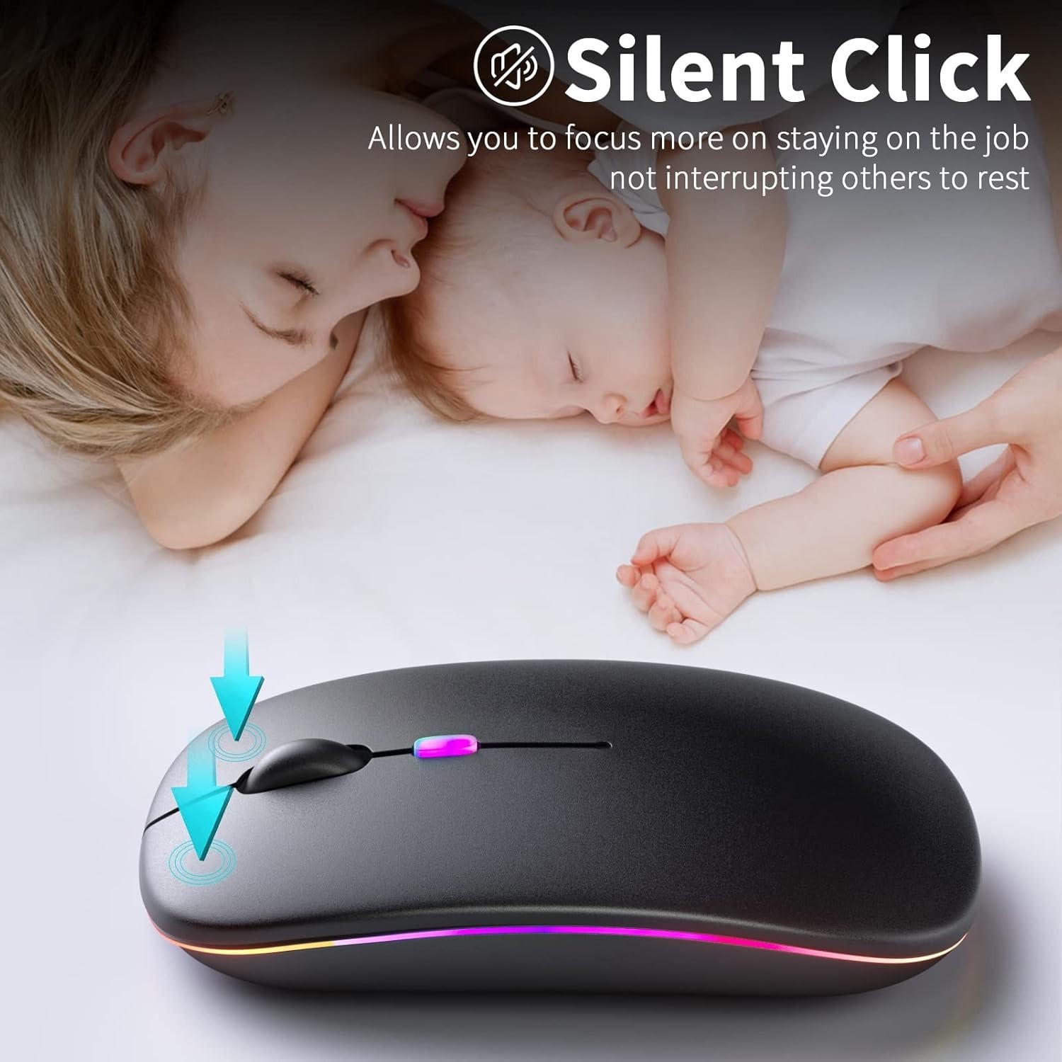 Stylish Rechargeable Bluetooth Mouse with Colorful LED Lights for All Devices