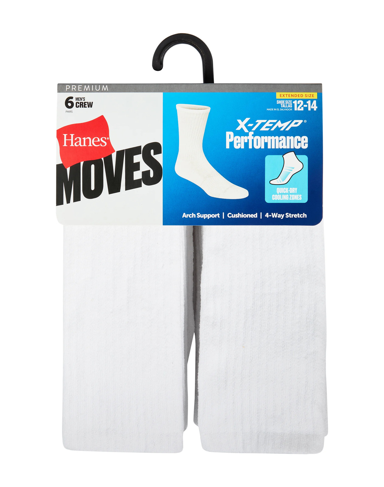 Hanes Big & Tall Crew Socks 6-Pack Mens Performance Cushioned Arch Support 12-14