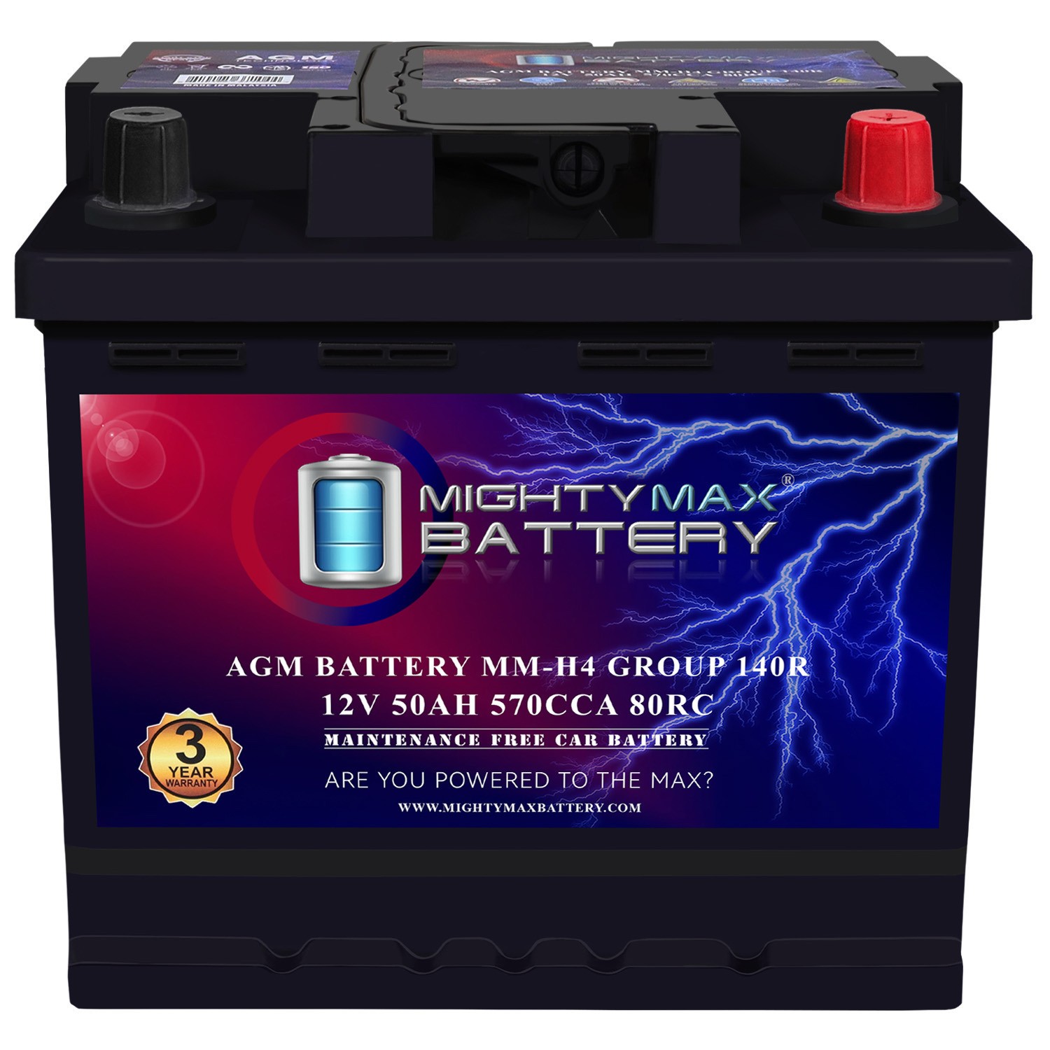 Mighty Max MM-H4 Group Size 140R 12V, 50Ah, 80RC, Replaces Chevrolet Spark 2021