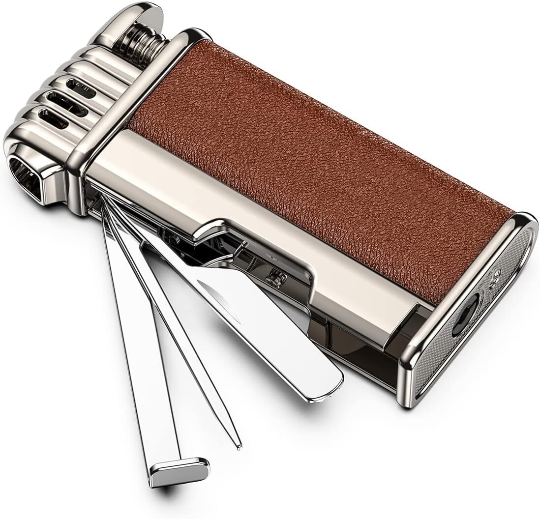 Pipe Lighter with Metal Tools Angled Soft Flame Butane Gas Refillable Gift-NoGas