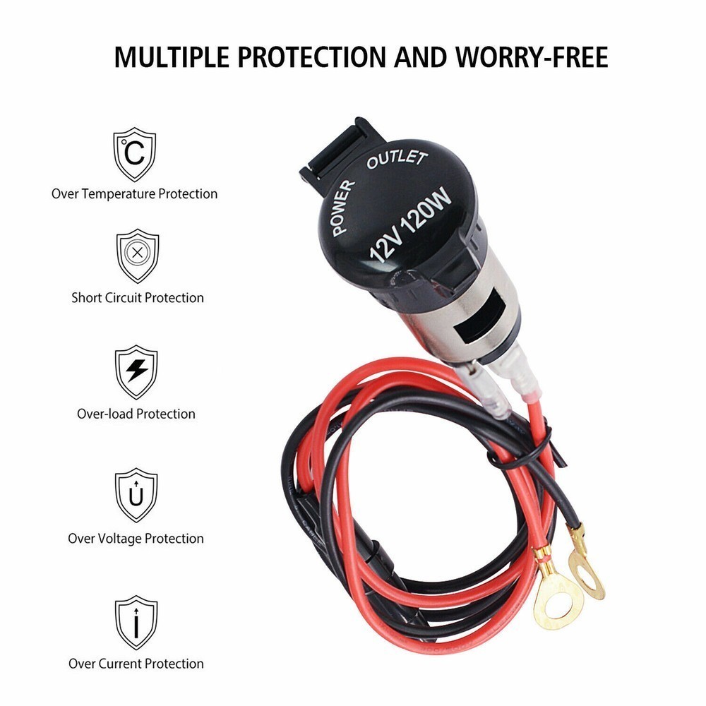 12V Car Cigarette Socket Lighter Power Plug Outlet with 23" Line for Motorcycle
