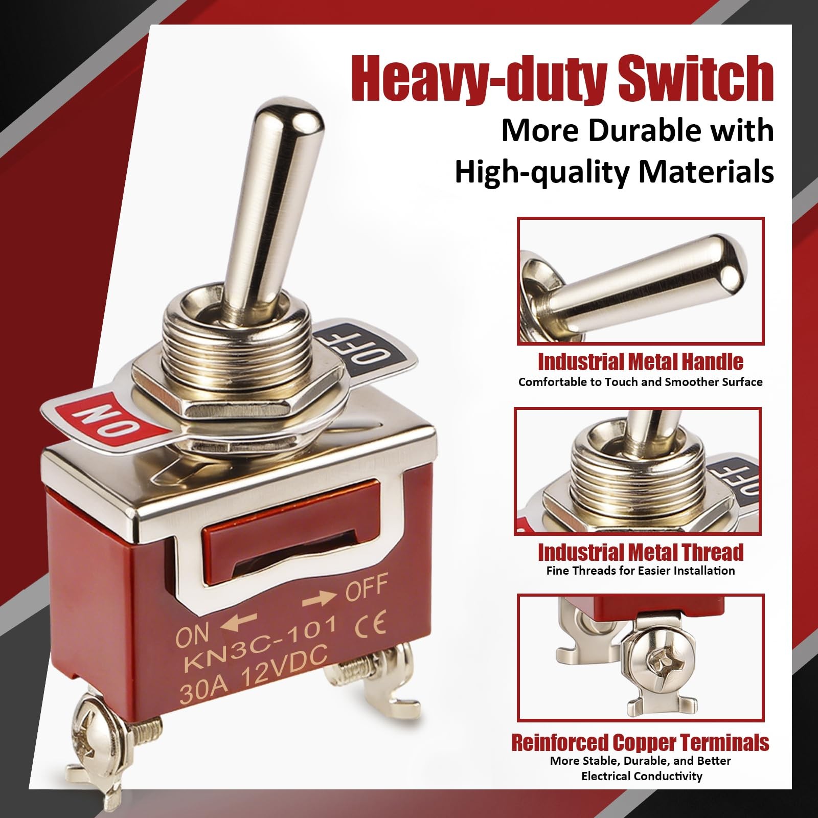 3-Pack Toggle Switch, 12V 30A Heavyduty On/Off 2Pin SPST Waterproof Toggle Swit