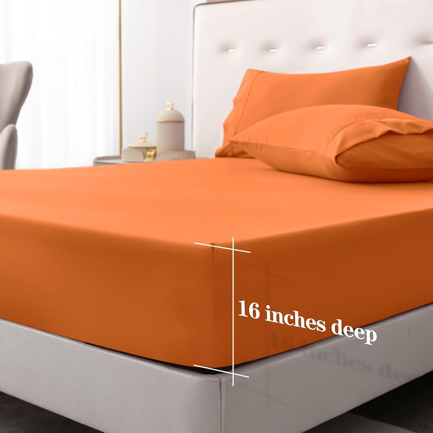 6 Pcs Pumpkin Orange Queen Bed Sheets, Queen Size Sheet Set Deep Pocket Fit for