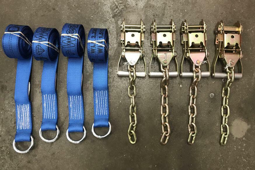 4-PACK: 2" CHAIN RATCHETS & 8' Lasso Wheel Lift Straps DIAMOND WEAVE BLUE