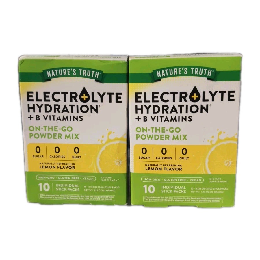 2 Nature's Truth Electrolyte Hydration  Powder Mix  10 Stick Packs Exp 08/2026