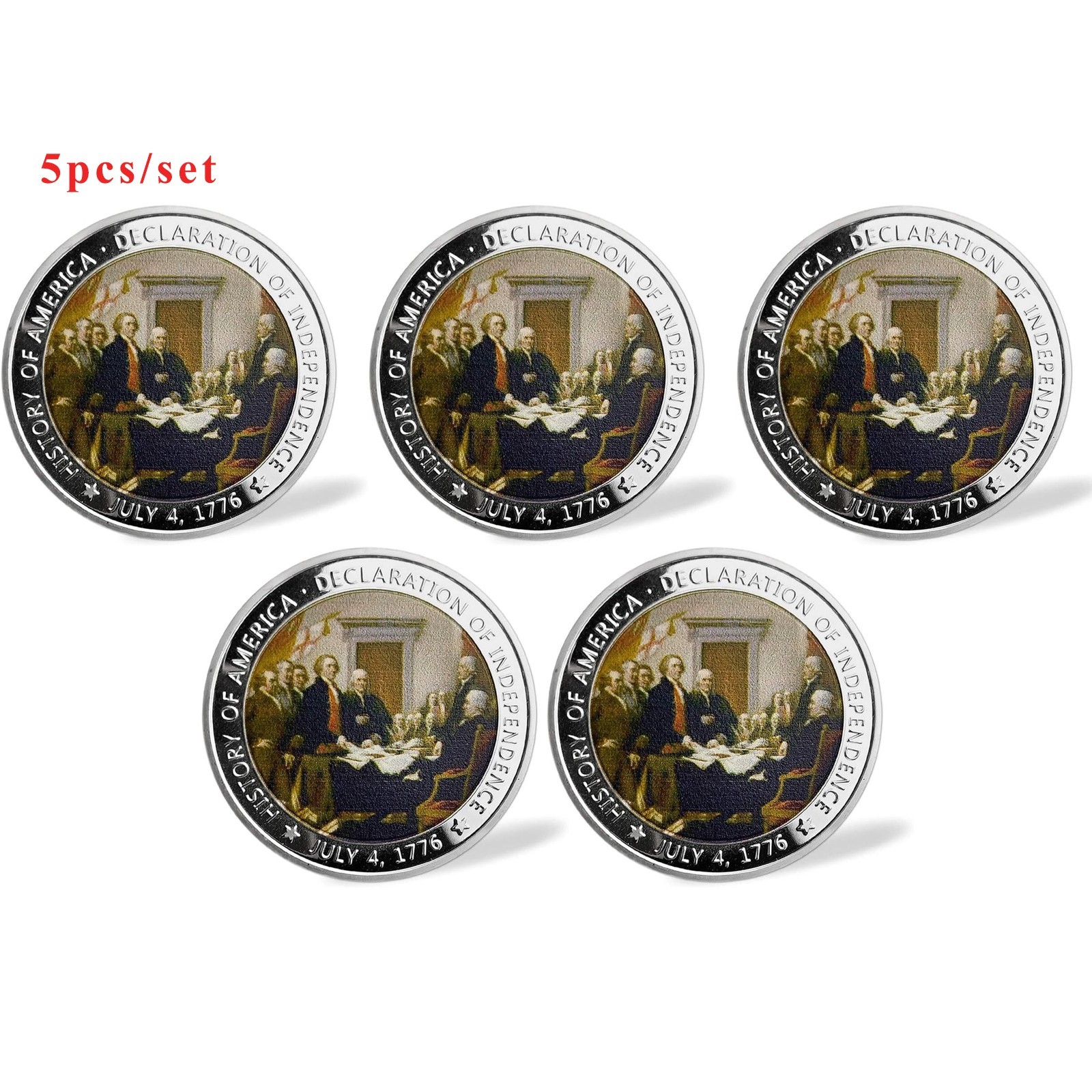 1776 Declaration of Independence Commemorative Coin Military Challenge Coin 5pcs