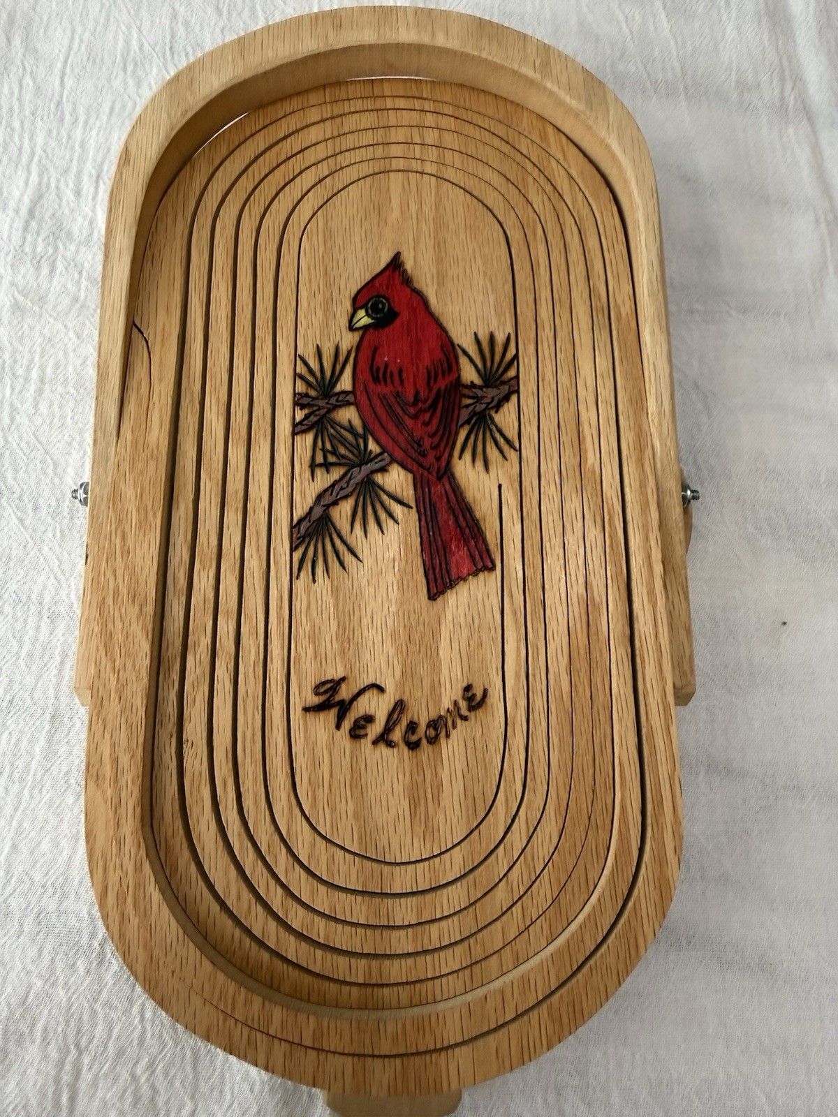 Hand Burned/painted/crafted Trivet/collapsible Basket Red Cardinal Initialed