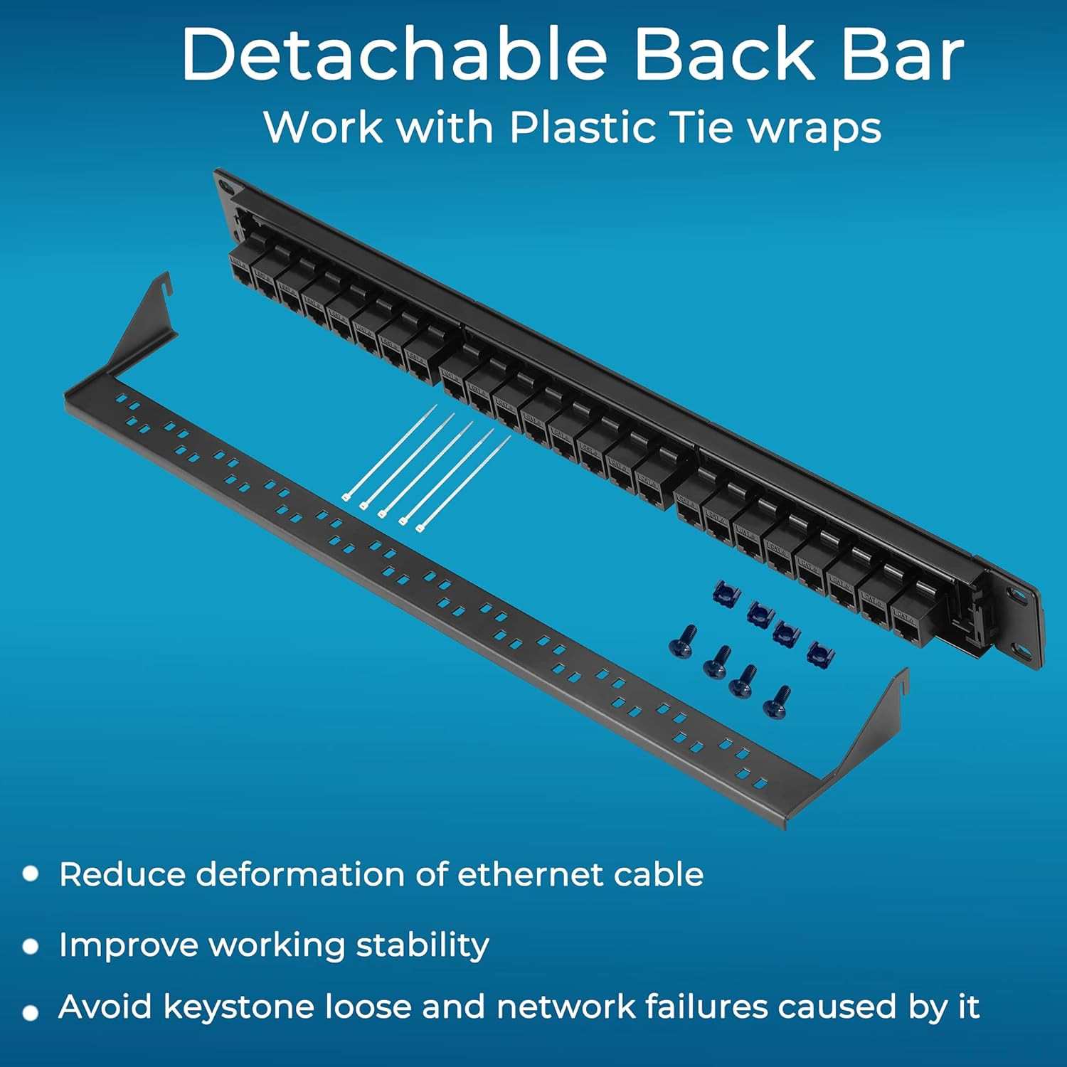 Patch Panel 24 Port Cat6 with Inline Keystone 10G Support, Pass-Thru Coupler Pat