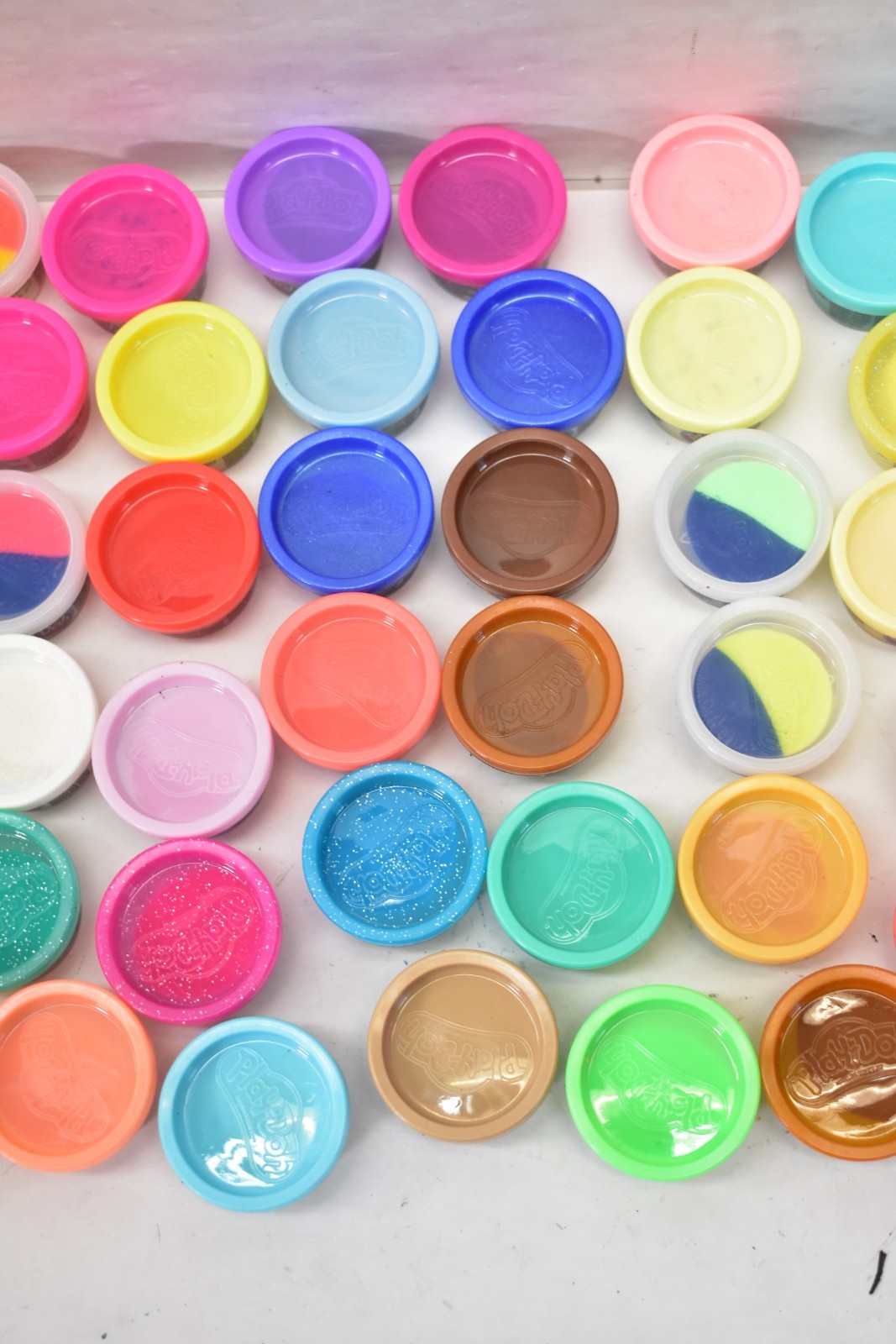 Lot of 65 Play Doh Bulk 1 oz Modeling Compound Cans Assorted Glitter/Plain/Dual