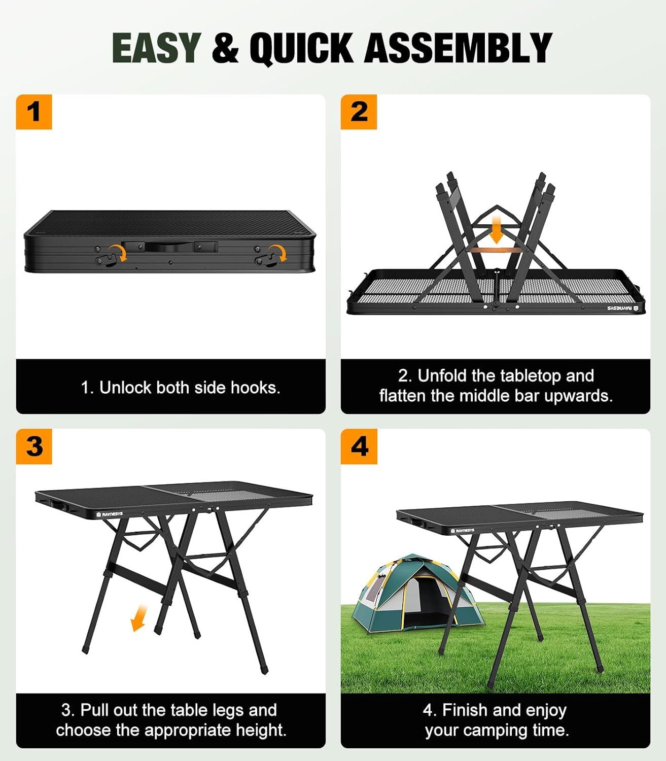 Foldable Grill Table with Mesh Desktop, 200lbs 3Ft Portable Folding Table, Heigh