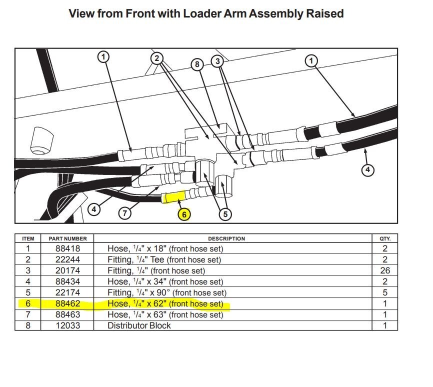 Terramite T5B T5C Hydraulic Hose 1/4" x 62" Long # 88462 See Diagram