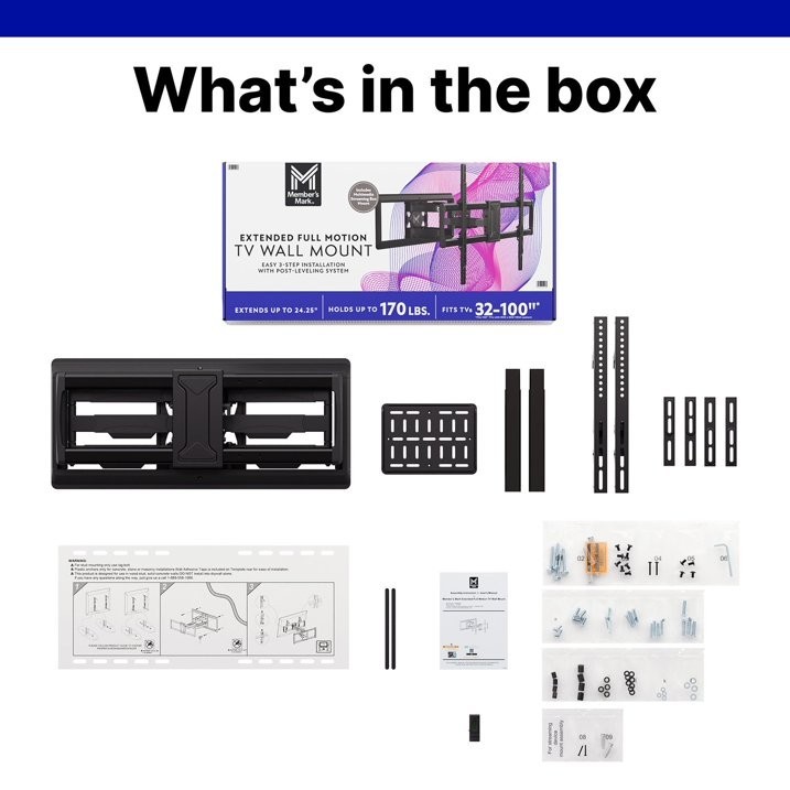 Member's Mark Full Motion Extended TV Wall Mount with Articulating 32"-100" TVs