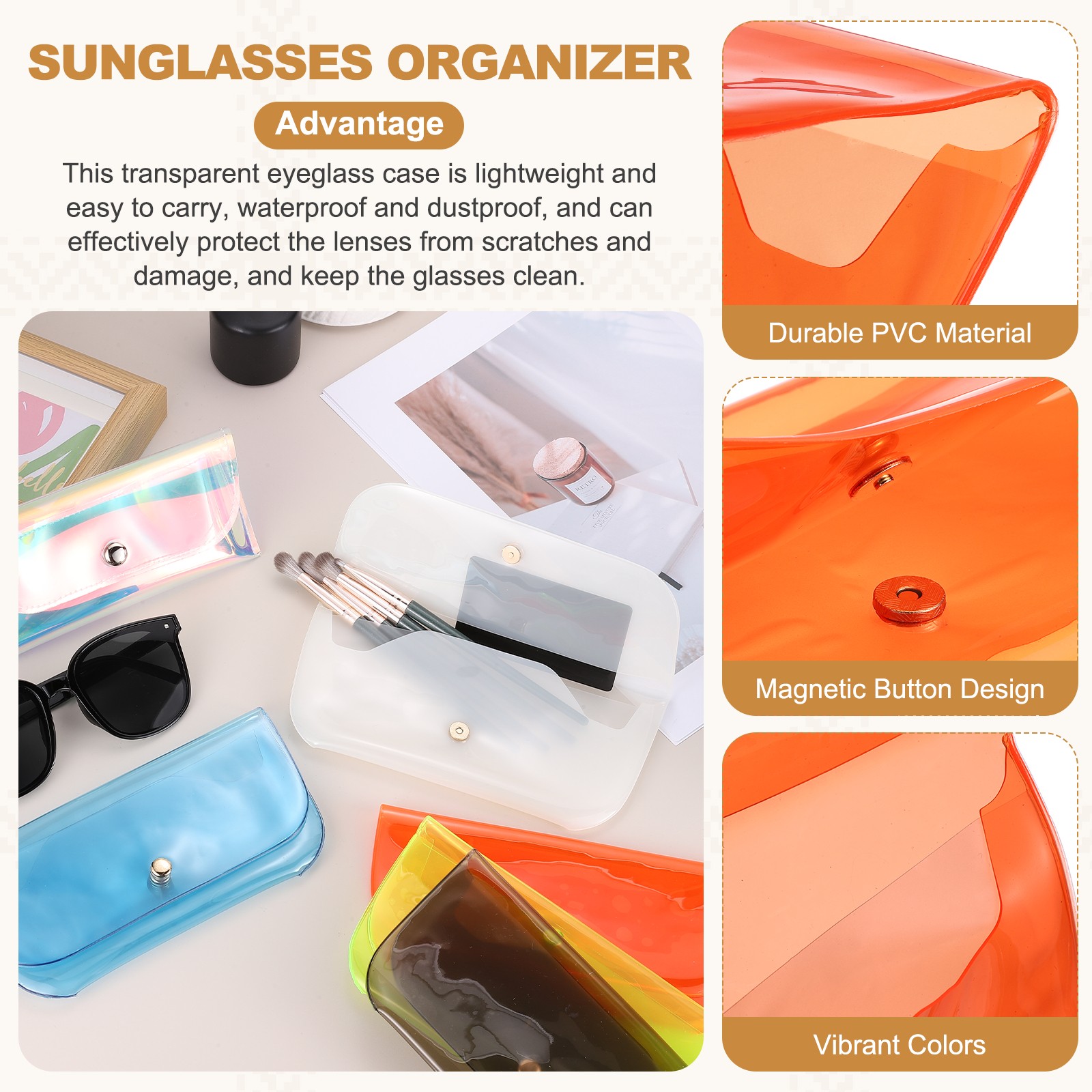 Sunglasses Case, Eyeglass Pouch Organizer-2Pcs(Black/Orange)