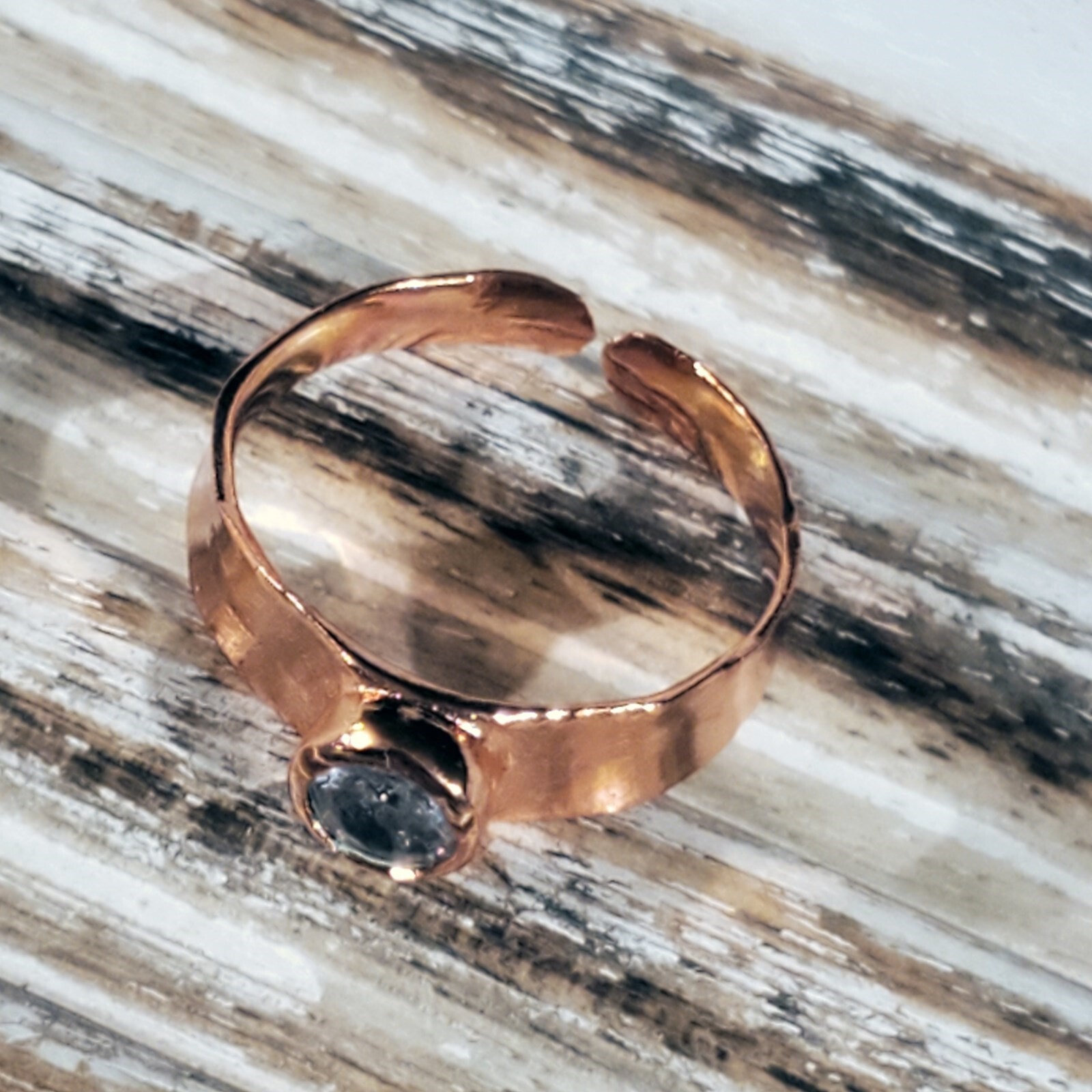 Handcrafted Pure Solid Copper India Round CZ Adjustable Ring
