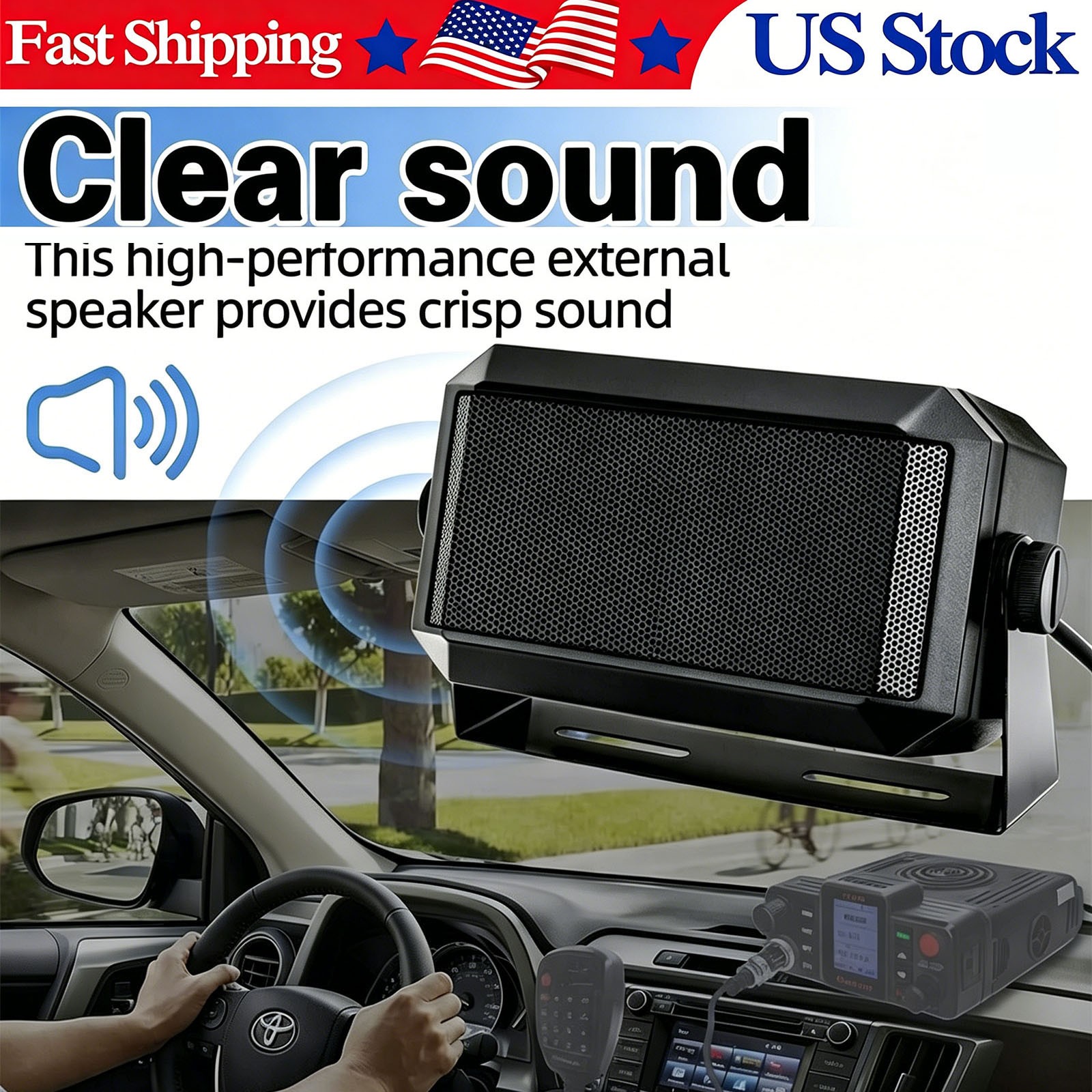 5W External Communications Speaker 3.5mm for CB Ham GMRS Radio Scanner - Black