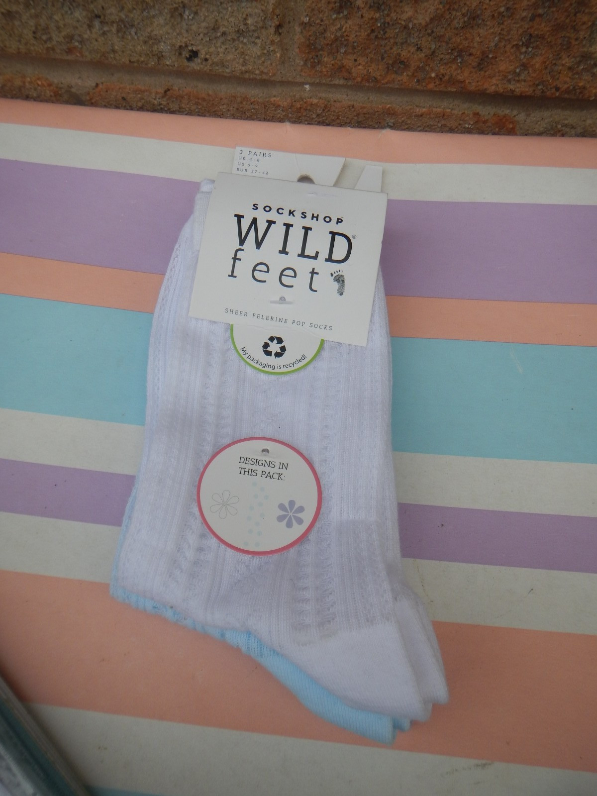 SOCKSHOP WILDFEET SET OF 3 PASTEL MID LENGTH LADIES SOCKS 4/8 NEW