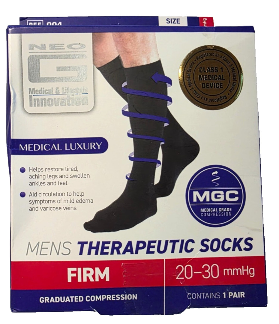 NEO G MEDICAL LUXURY MENS THERAPEUTIC COMPRESSION SOCKS BLACK XL 20-30 MMHG NEW