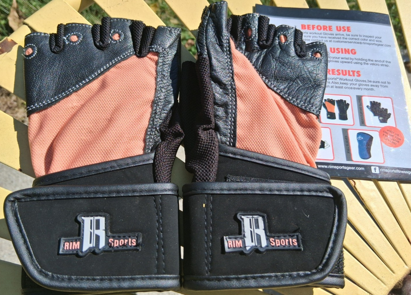 RIMsports Weightlifting Weight Lifting Fingerless Gloves Black & Peach Size M