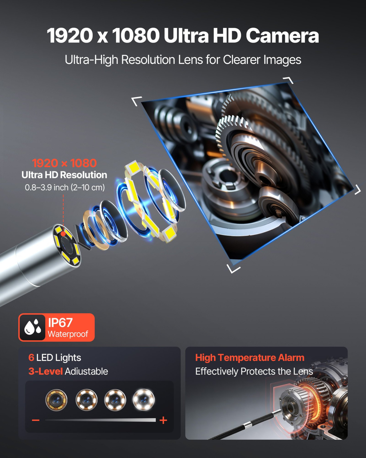 Articulating Endoscope with Light, Mechanical Equipment (4.9FT Snake Cable)