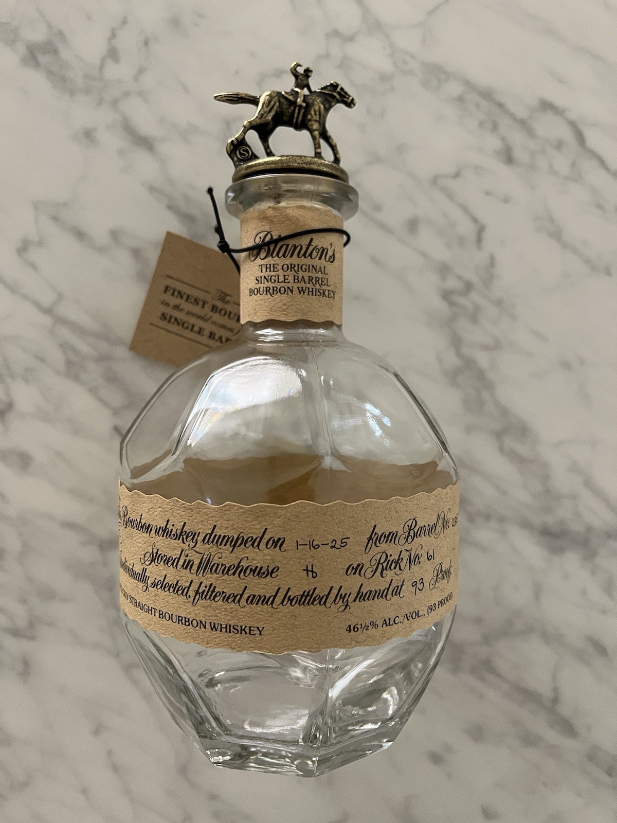 Blanton’s Single Barrel 750ml EMPTY bottle With “S”Stopper And Tag