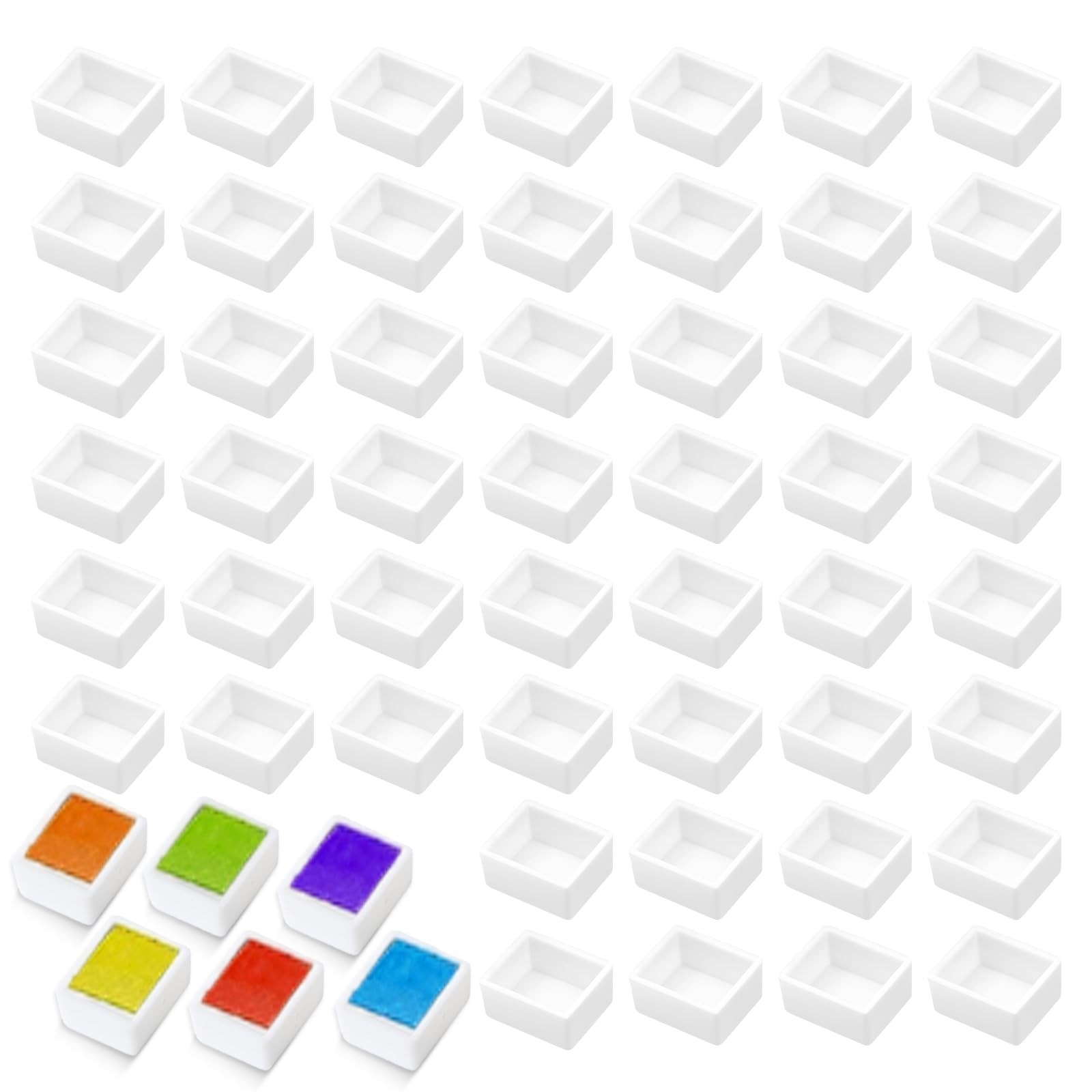 KALIONE 50 Pcs Watercolor Half Pans White Plastic Empty Watercolor Paint Pans...