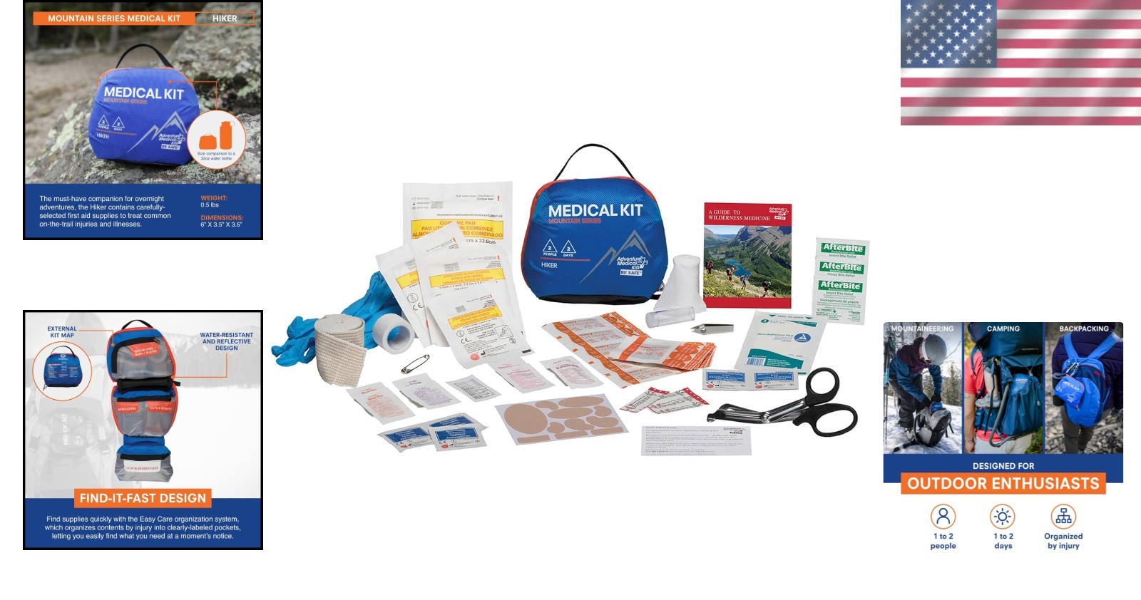Durable Hiking First Aid Kit for 2 - Complete Care with Trauma Pad & Bandages