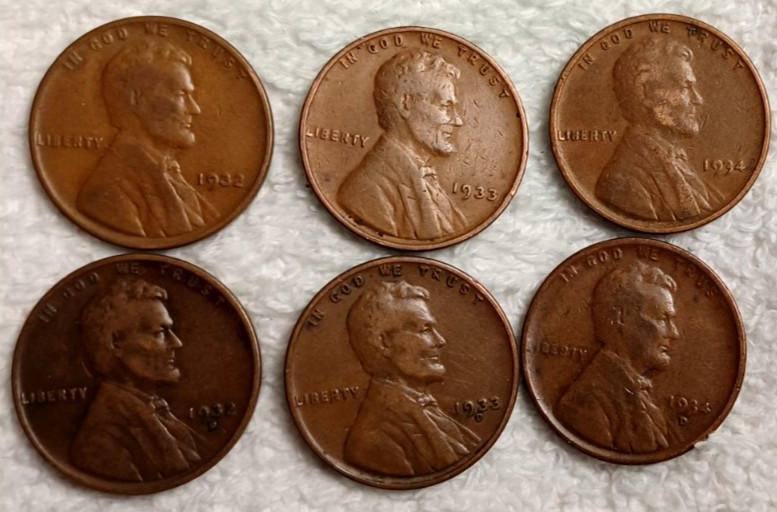 1933D 1932P 1932D 1933P 34PD-6 Wheat Cents Avg/Circ-Fil-A-Spot-SEE DESC Lot 59