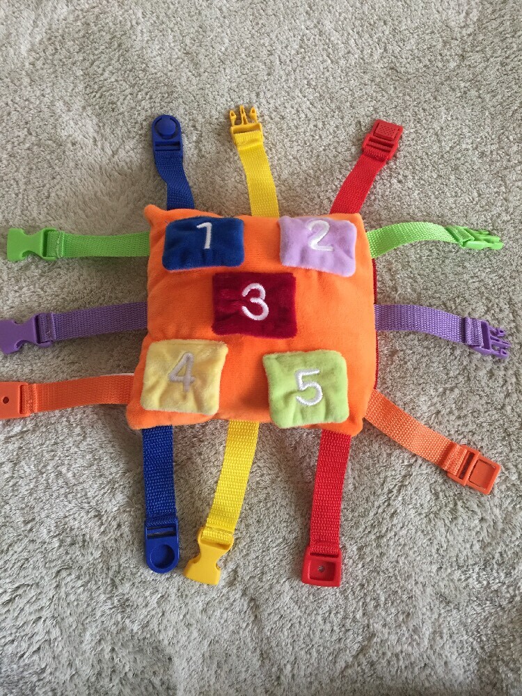 Buckle Toys BIZZY Orange Blue Purple Green Red Fleece Numbers Monkey Toy