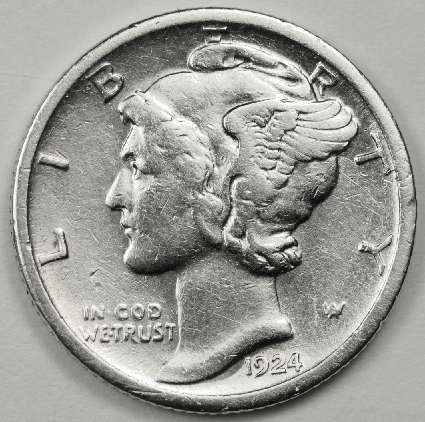 1924-s Mercury Head Dime.  A.U.  88897  (Inventory F)
