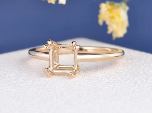 6mm Princess Setting Customize Semi Mount Engagement Ring 14k Yellow Gold Plated
