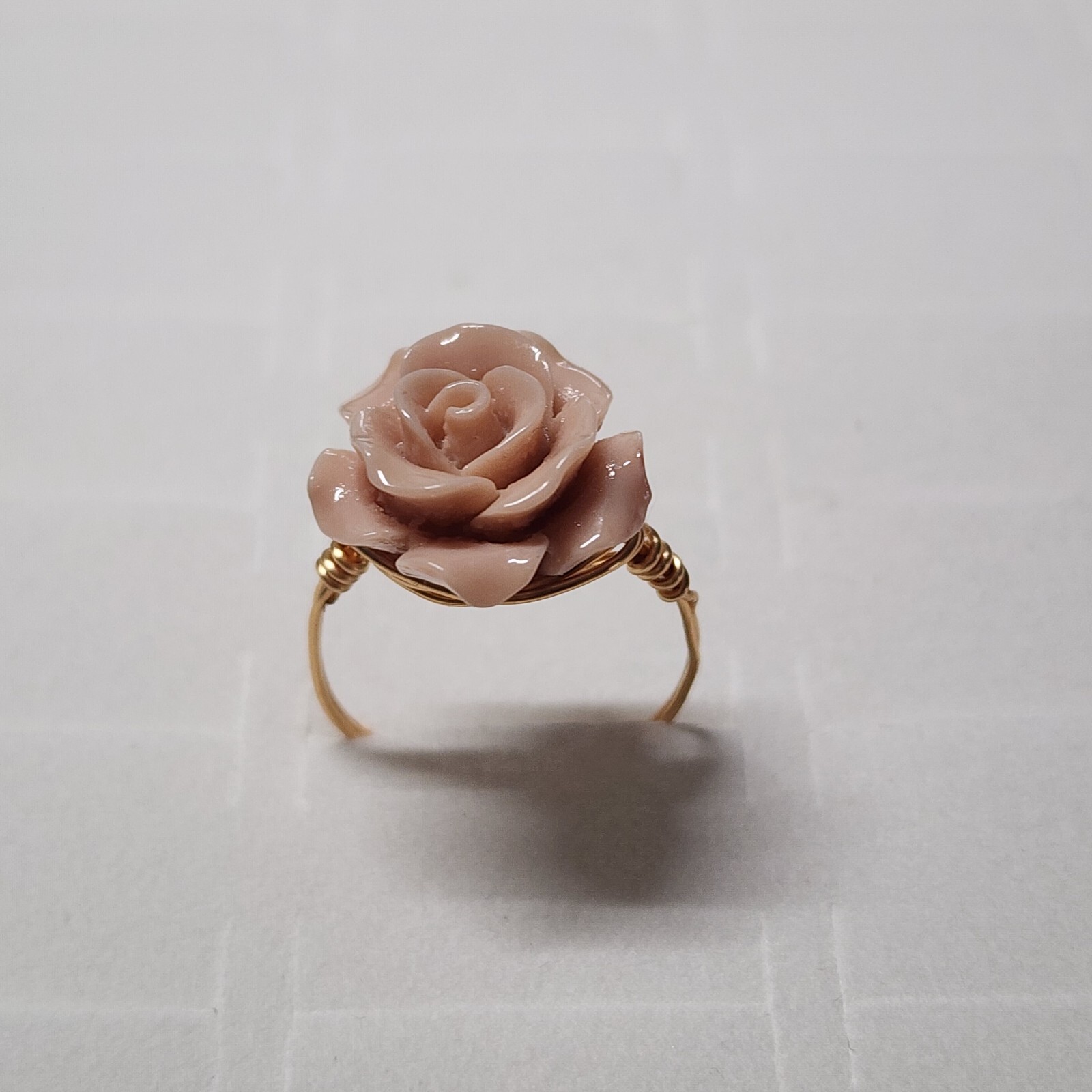 Rose Wire Wrapped Stone Ring Rustic Handcrafted Jewelry (Choose Size)