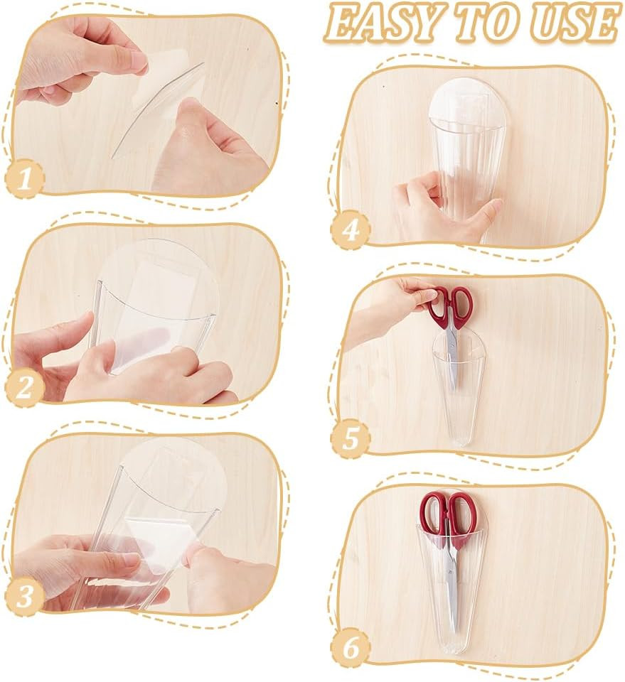 2Pack Clear Plastic Scissor Holder Wall Mounted Transparent Adhesive Storage ...