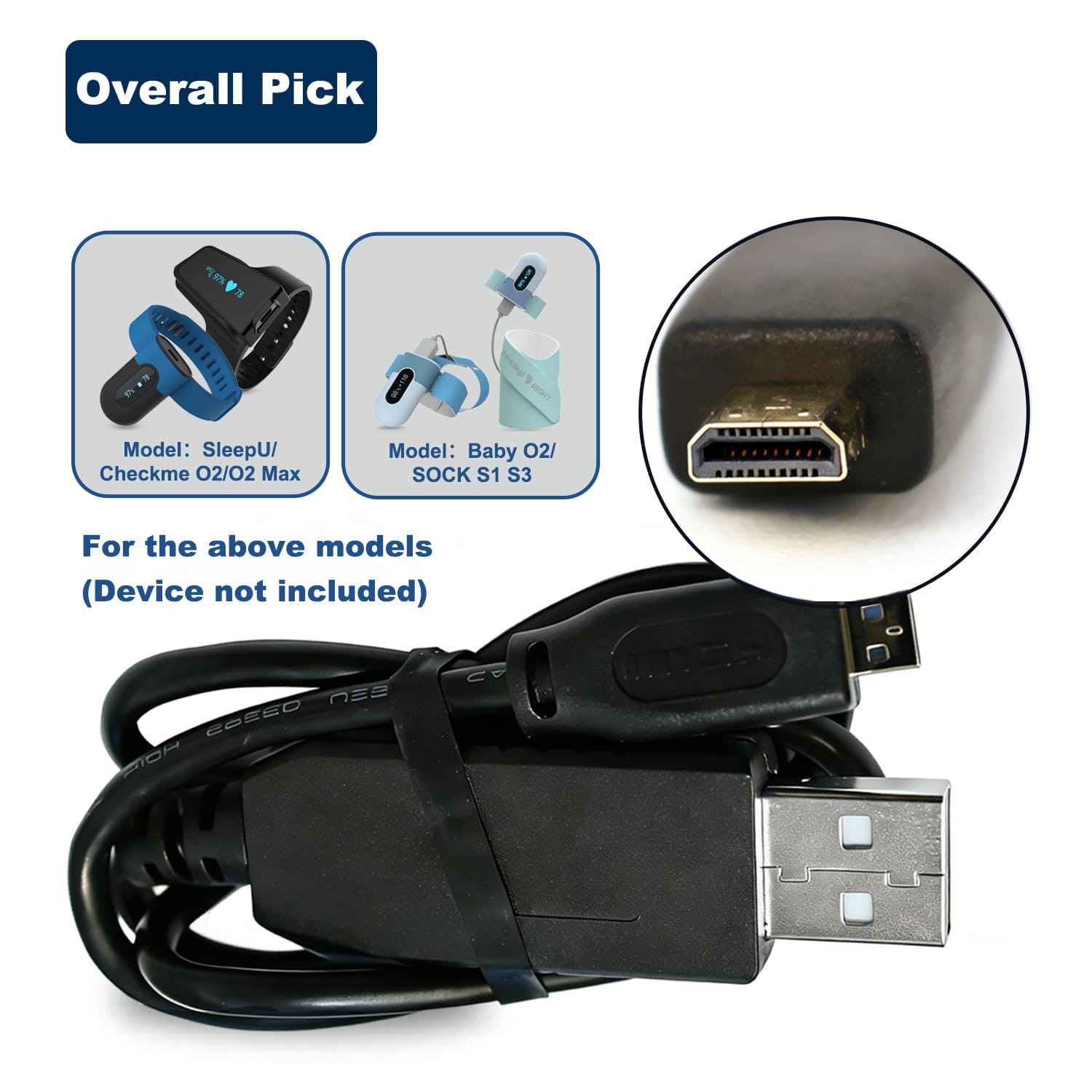 Original Micro D Charging Cable & PC Data Cable For O2 Max、SleepU、 SOCK S1 only