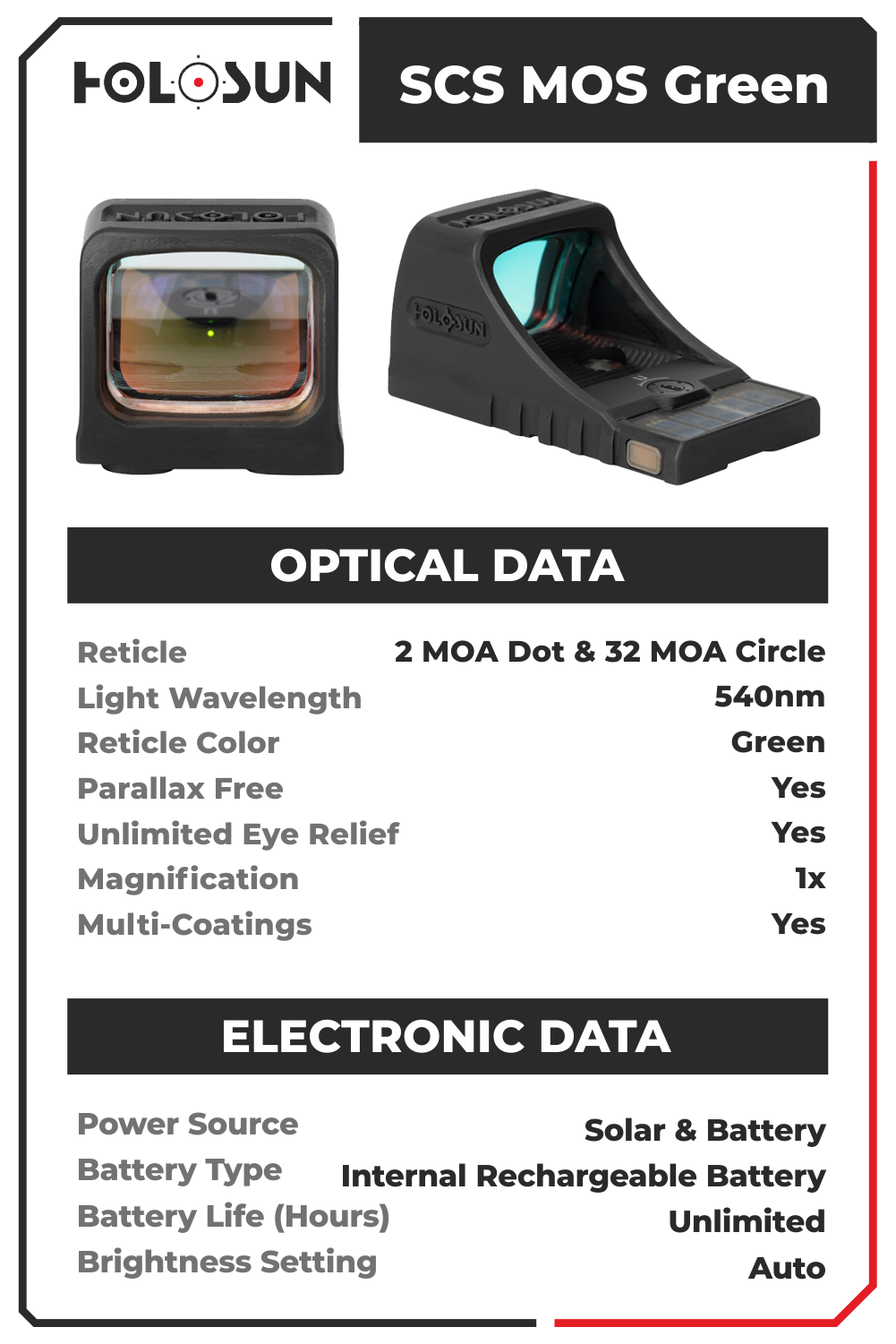 Holosun SCS-M-GR Green Multi-Reticle 2MOA & 32MOA Circle Dot Reflex Sight