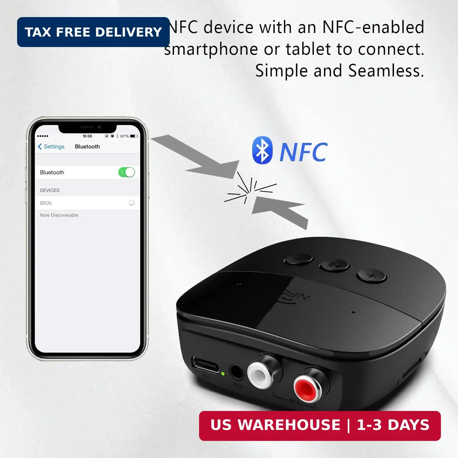 eppfun Bluetooth 5.2 Receiver,Bluetooth Audio Adapter with NFC, USB, TF Card Slo