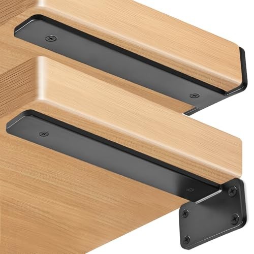 12 Pack 8 Inch Black Hidden L Shelf Bracket Iron Floating Brackets for Support