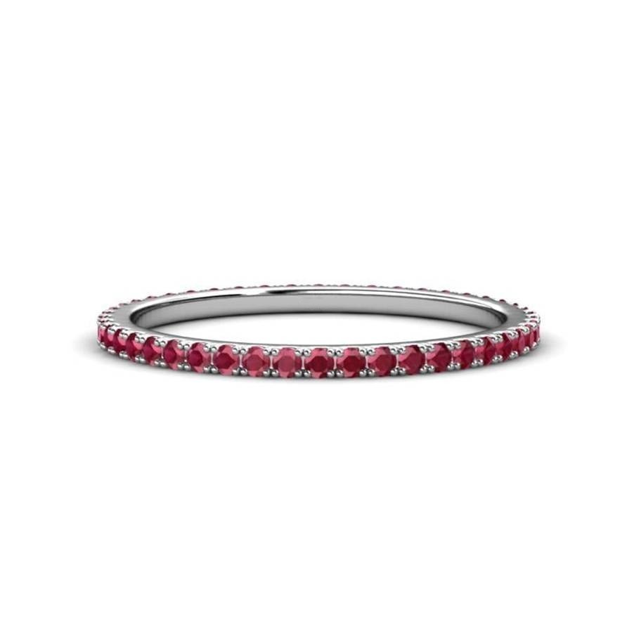 925 Sterling Silver Ruby Round 1.50MM Stackable Full Eternity Band Ring