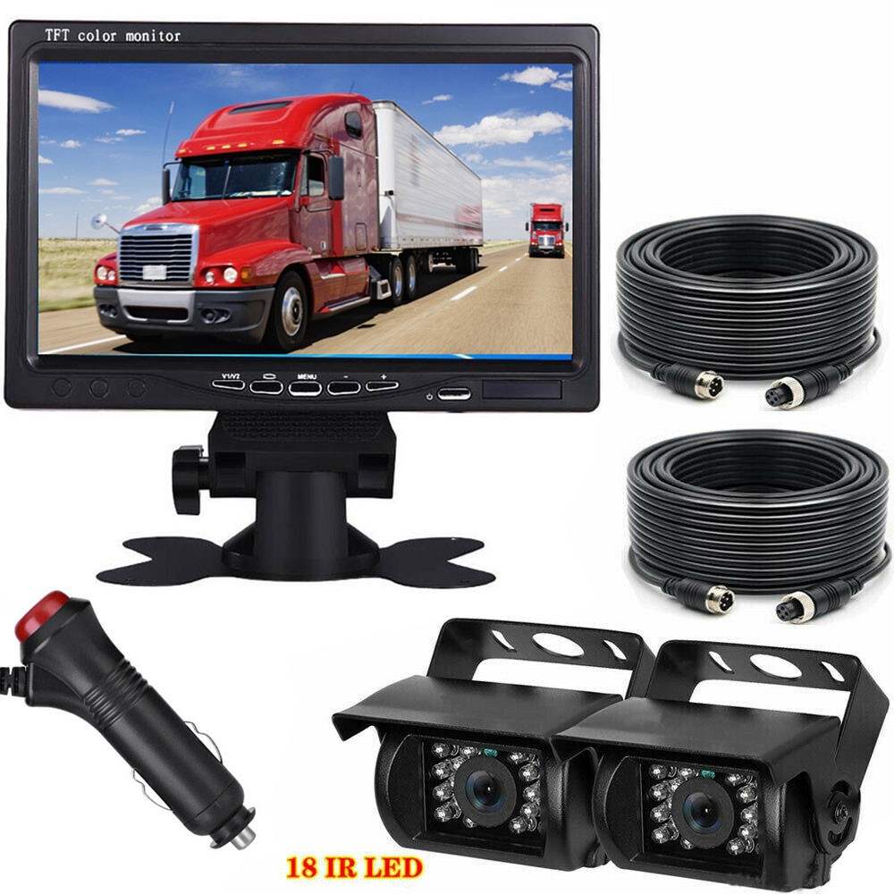 7" Monitor 4Pin 2x IR Waterproof Reverse Backup Camera for Trailer Bus RV Truck