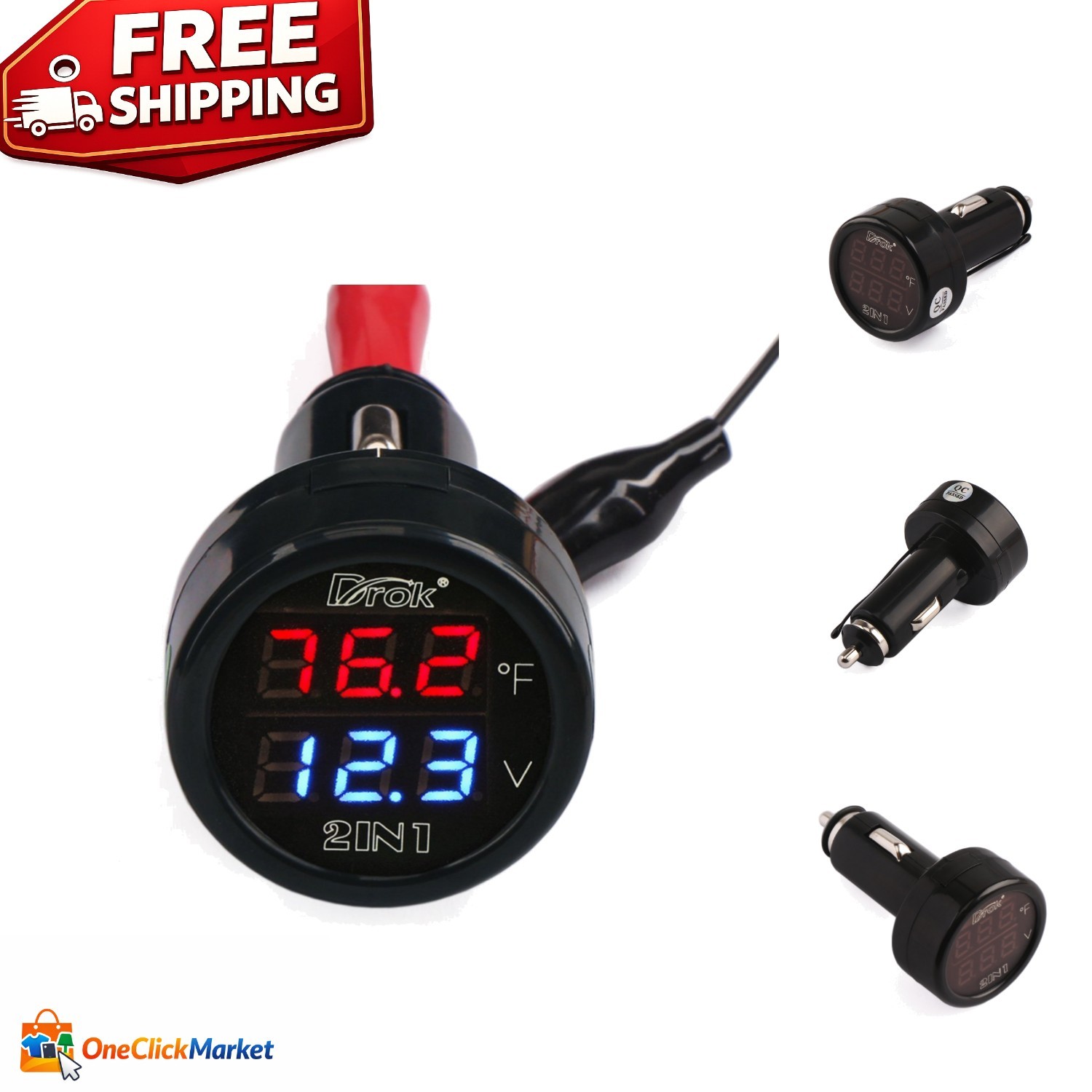 Cigarette Lighter Powered Dual Voltage and Temperature Monitor - Safe & Reliable