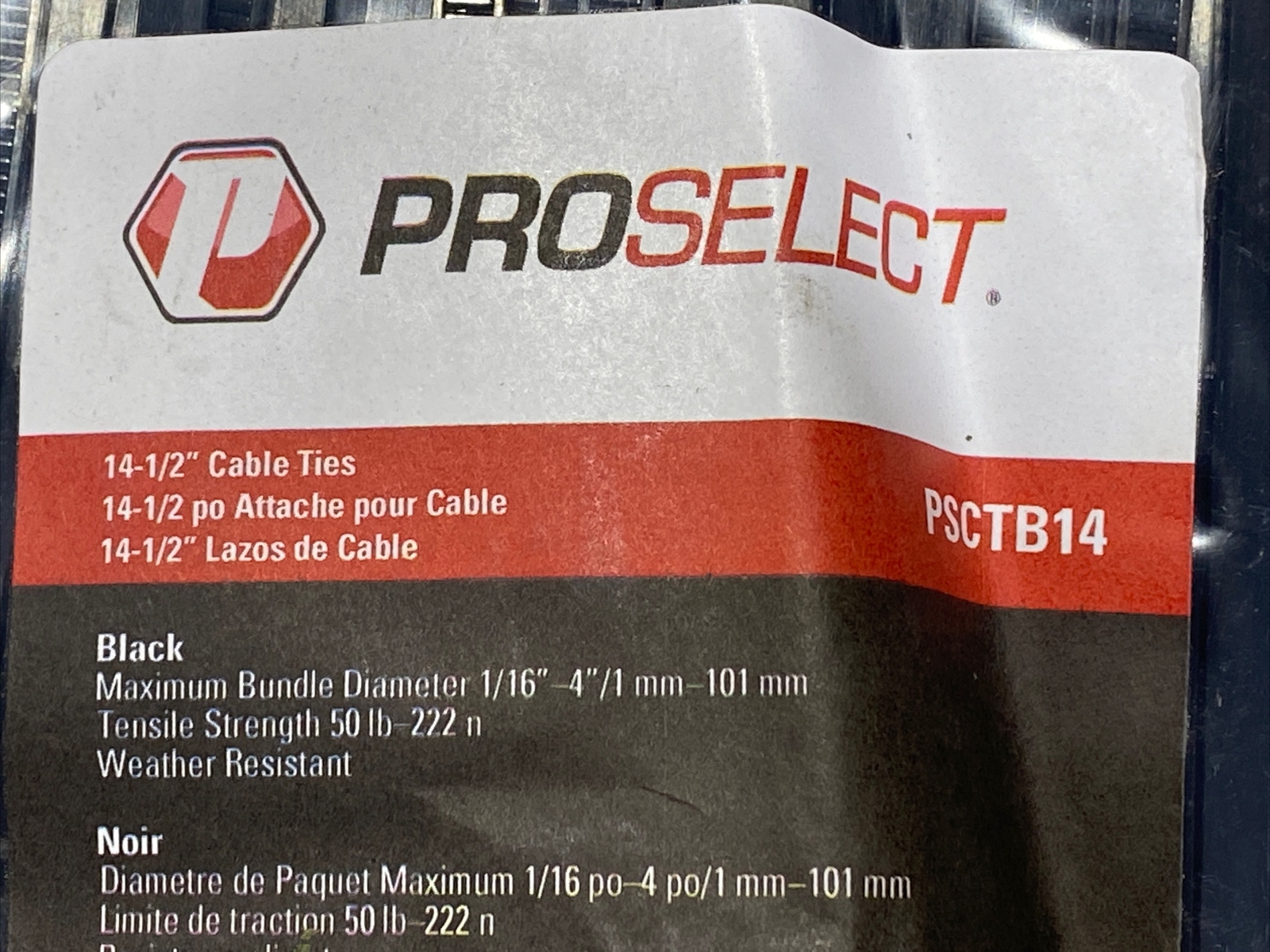 PROSELECT 14-1/2" Black Cable Ties, #PSCTB14, 100Count Package New