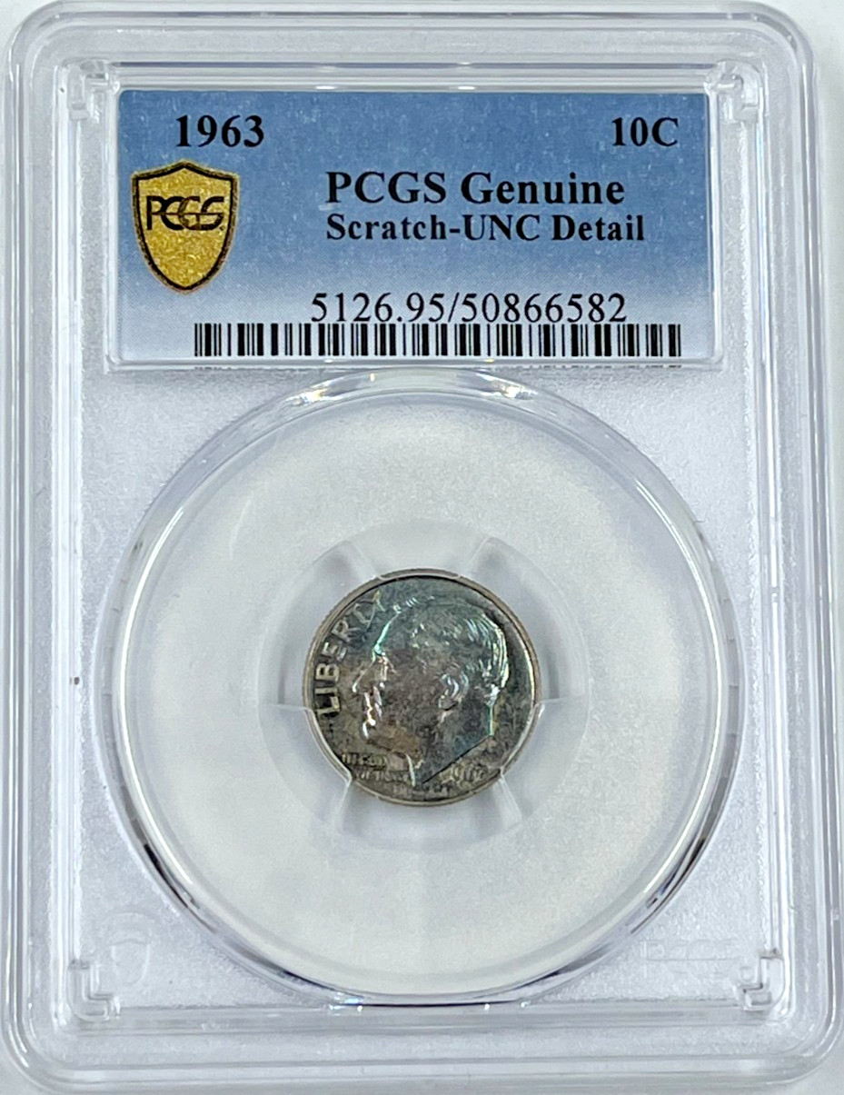 1963- Roosevelt Dime 10C PCGS Genuine Scratch-UNC Detail