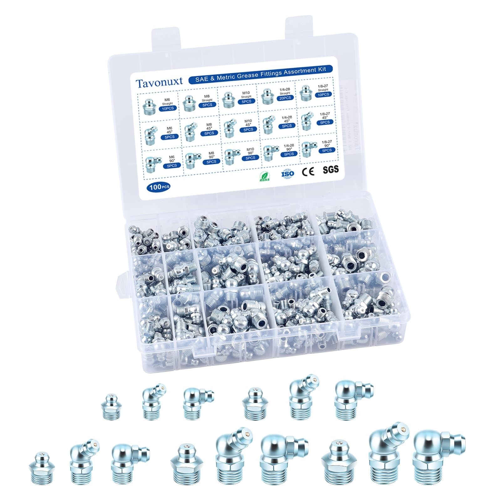 100 PCS SAE & Metric Grease Fittings Kit - Hydraulic Zerk Assortmen... Fast Ship