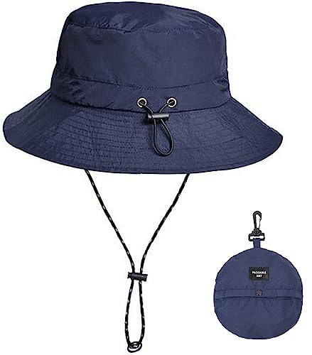 Men Sun Hat Wide Brim Bucket Hat Women Fishing Hats One Size Dark Blue-a