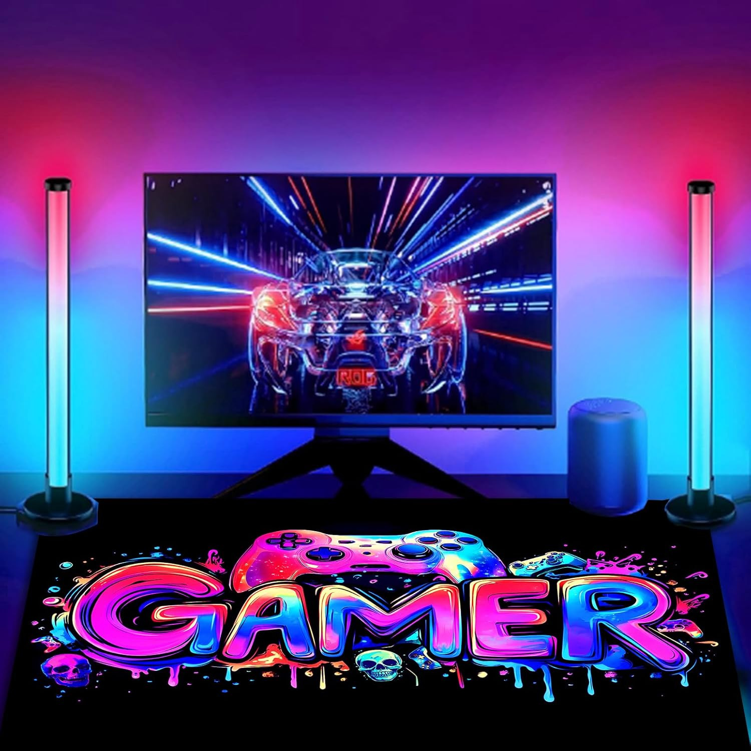 Gamer Gaming Mouse Pad, Blacklight Game Controller Horror Skull Waterproof La...