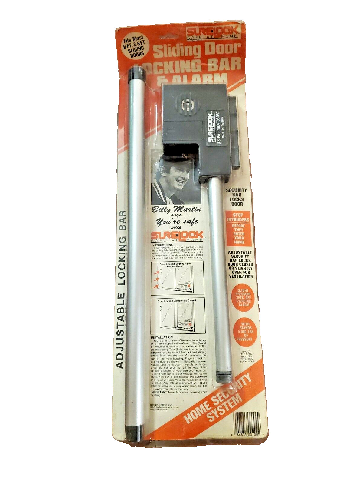 Sure Lock Adjustable Locking Bar with Billy Martin New York Yankees ad - Promo